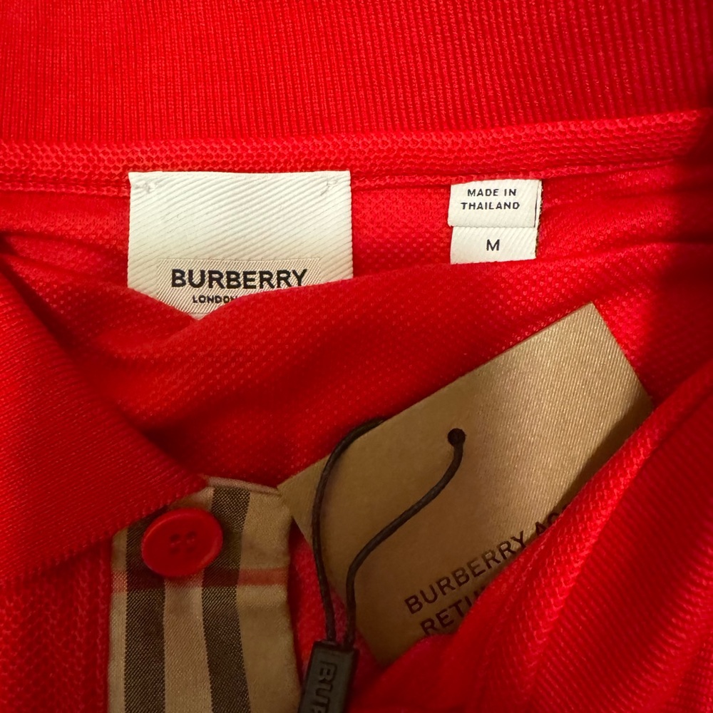Burberry Vibrant Red Polo with Check Detail - Picture 5 of 6